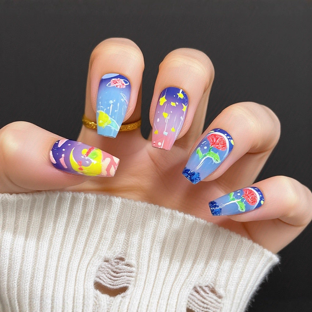 1Nail set with elegant glitter design Miroken