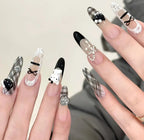 1Artistic Press-On Nail Set with Floral and Glossy Accents Miroken