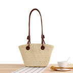 1Handmade beach bag with brown leather handles Miroken