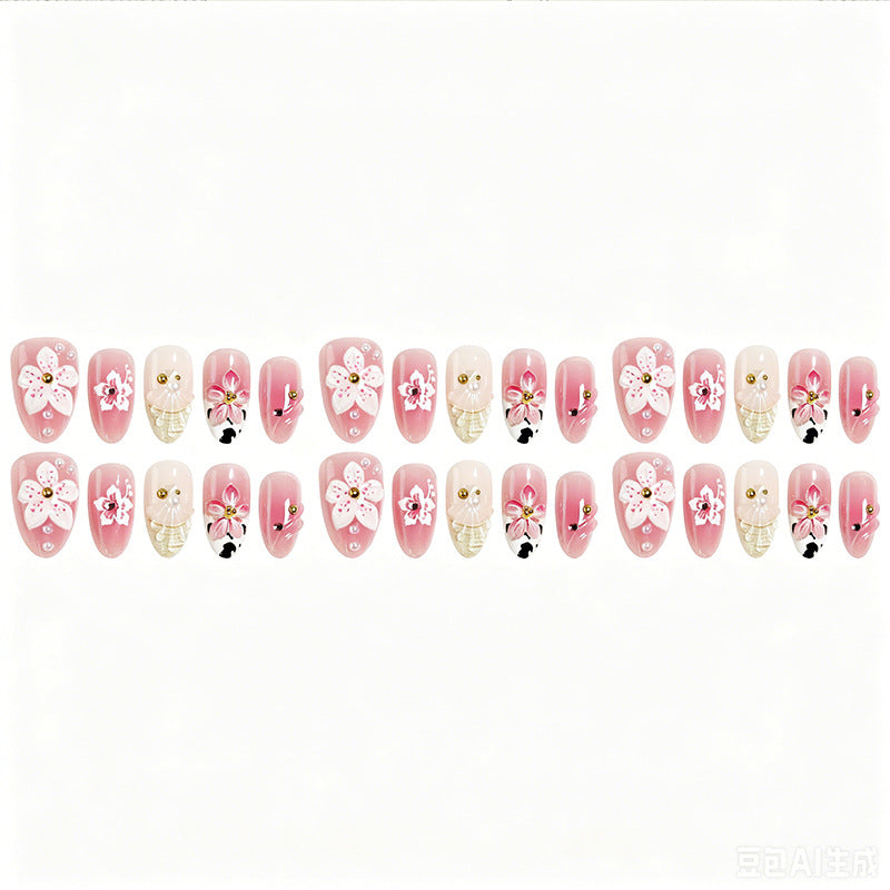 1Luxurious artificial nails with floral decorations Miroken