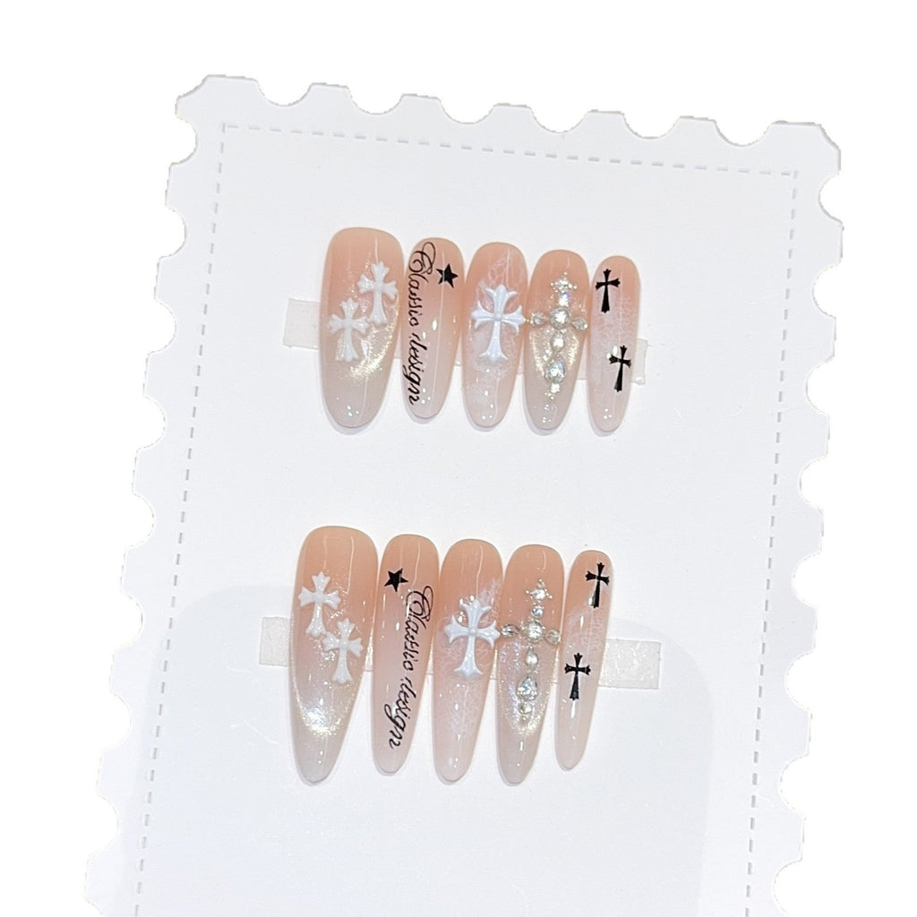 1Artificial nail tips with cross and glitter motifs Miroken