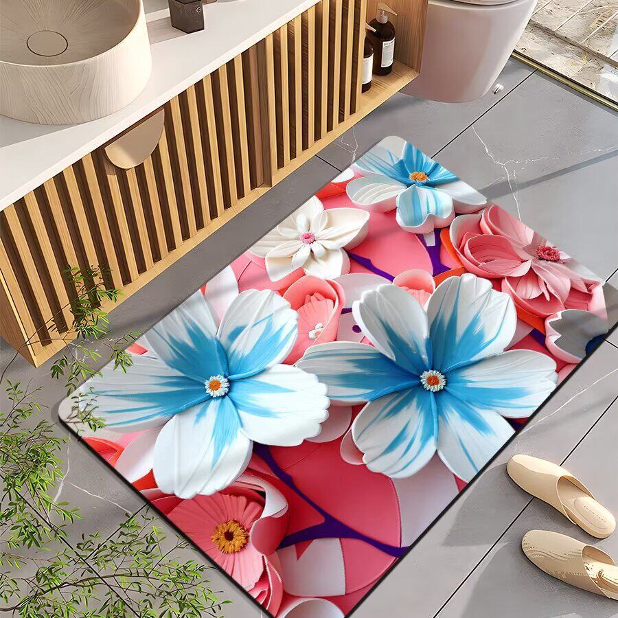 1Floral-Themed Non-Slip Bath Mat Miroken