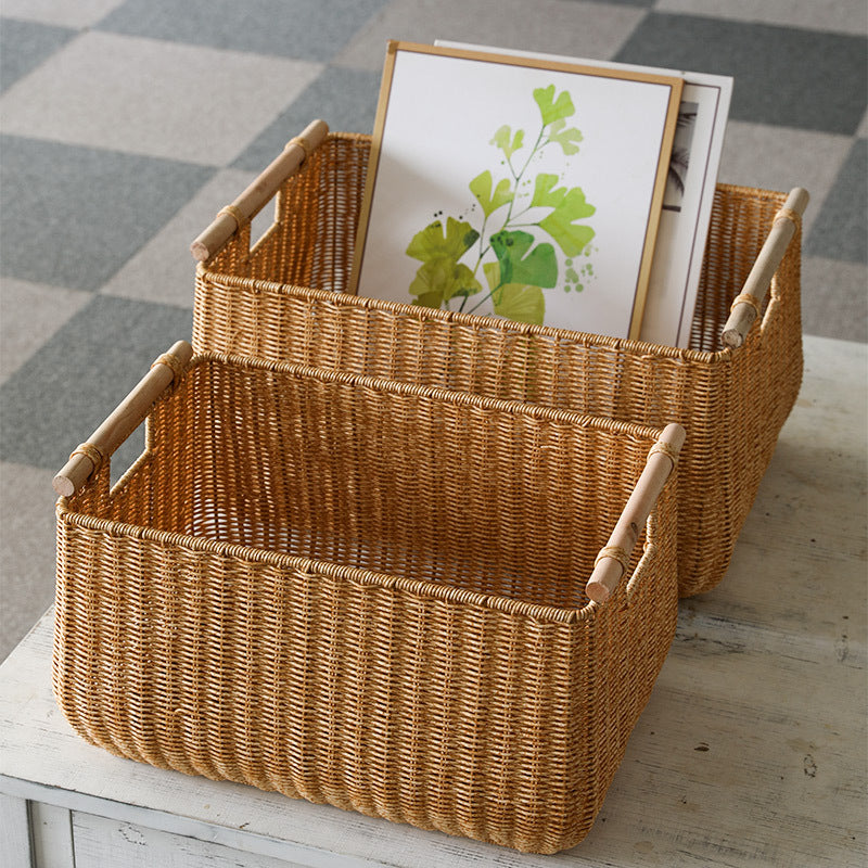 1Large Handwoven Storage Basket with Ergonomic Handles