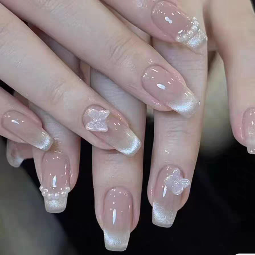 1Butterfly-Embellished Glossy Press-On Nail Set Miroken