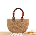 1Handbag with Decorative Wooden Beads and Natural Wicker Miroken