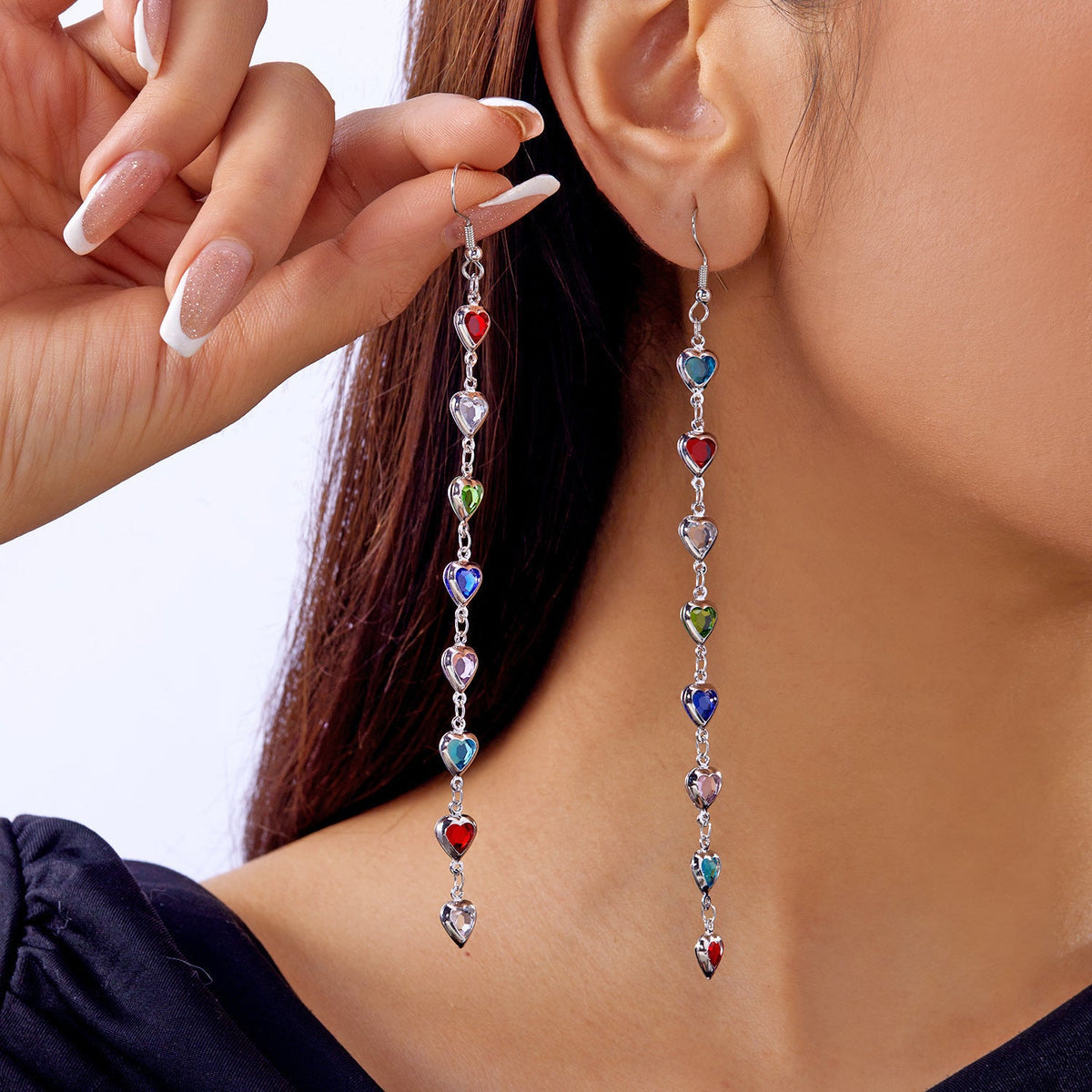 1Dazzling Heart-Shaped Drop Earrings Miroken
