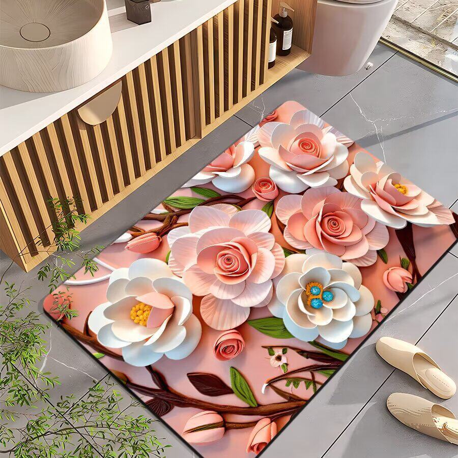 1Floral-Themed Non-Slip Bath Mat Miroken