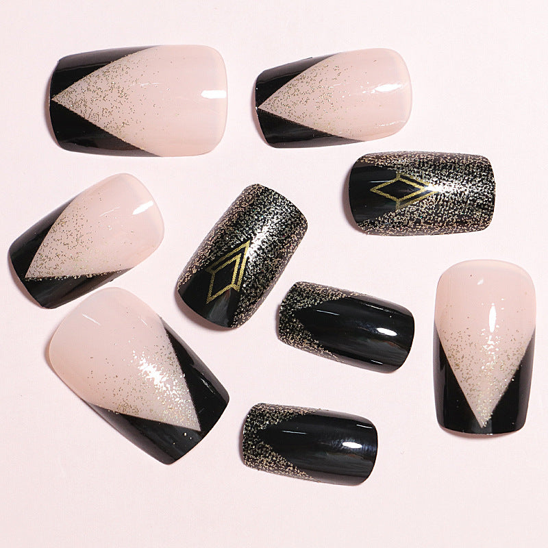 1Elegant Press-On Nail Art Set with Geometric Design Miroken