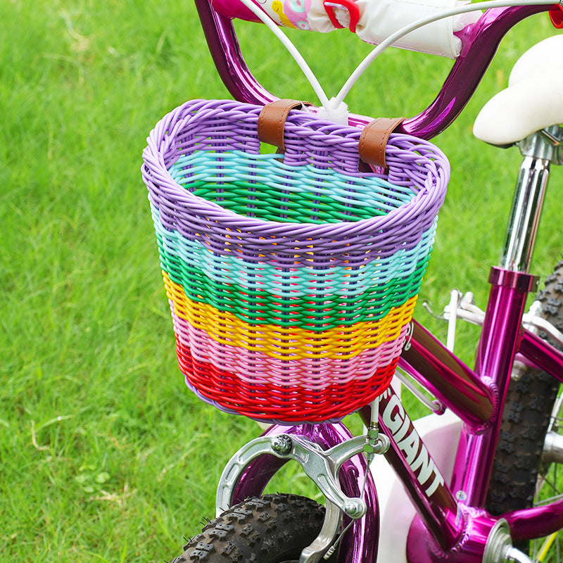 1woven front bicycle basket with adjustable leather handlebar straps Miroken