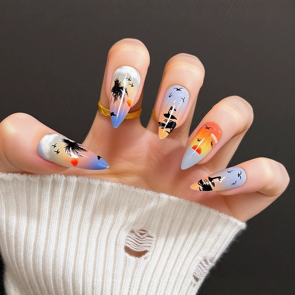 1Nail set with elegant glitter design Miroken