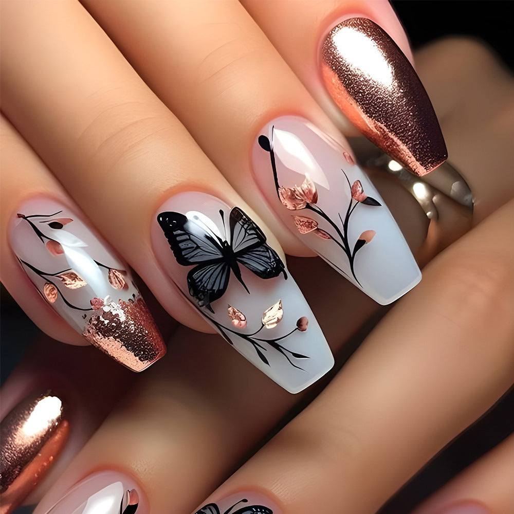 1Nail set with elegant glitter design Miroken
