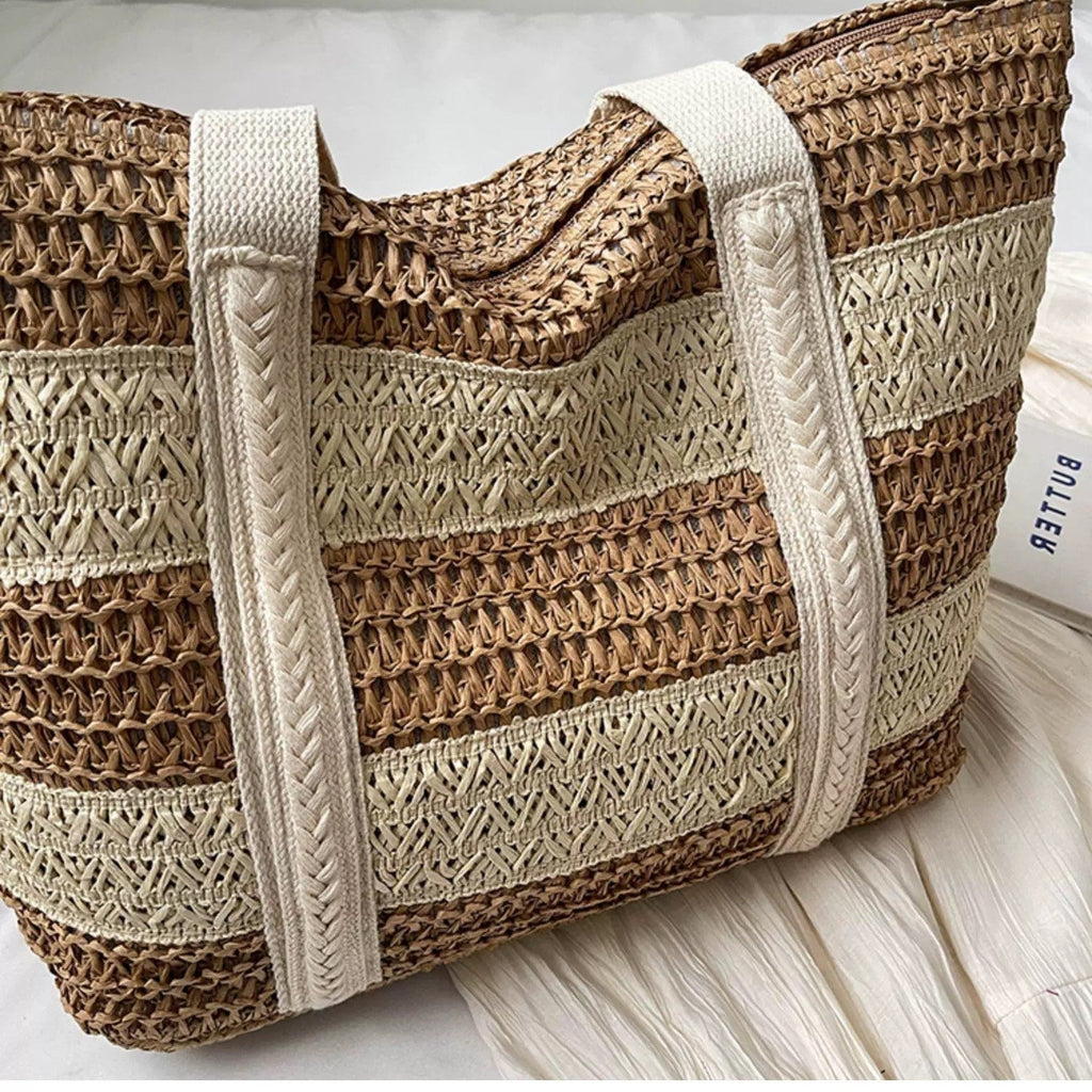 1Handcrafted beach bag with distinctive striped design Miroken