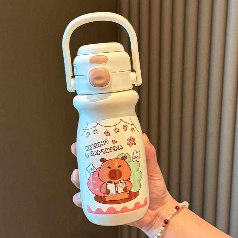 1Leak-proof stainless steel water bottle with cute capybara design Miroken