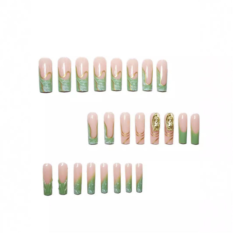 1Artistic Press-On Nail Extensions with Gold Detailing Miroken