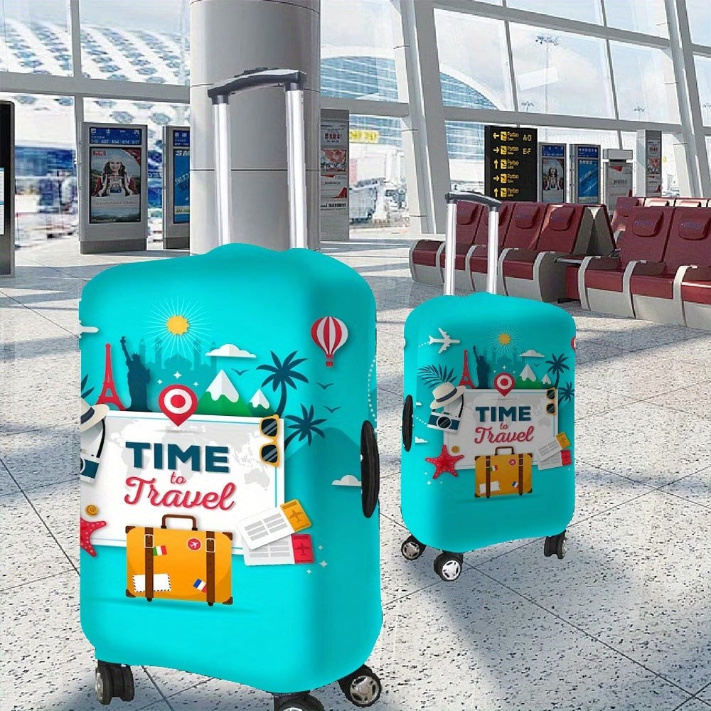 1Unisex nan elastic motive suitcase protection in retro travel poster design with zipper and anti-slip attachment for spinner trolleys Miroken