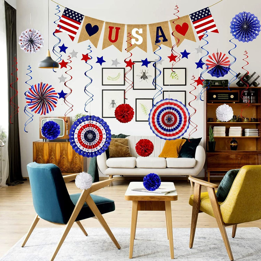 1Unisex multi-piece party decoration set with paper fans pom poms bunting garland Miroken