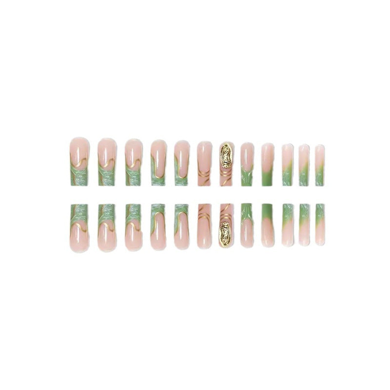 1Artistic Press-On Nail Extensions with Gold Detailing Miroken