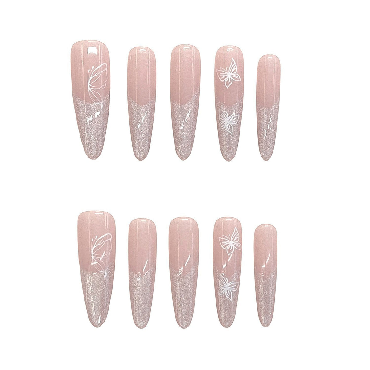 1Elaborate Glitter Ombre Press-On Nails with Artistic Butterfly Design Miroken