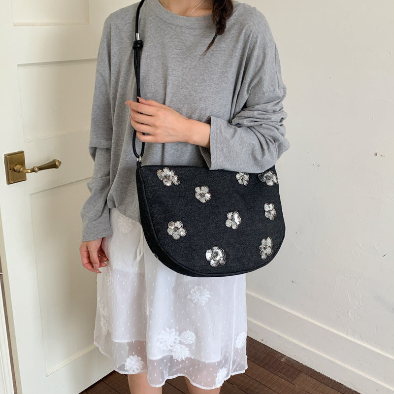 1Floral Embellished Denim Handbag Miroken