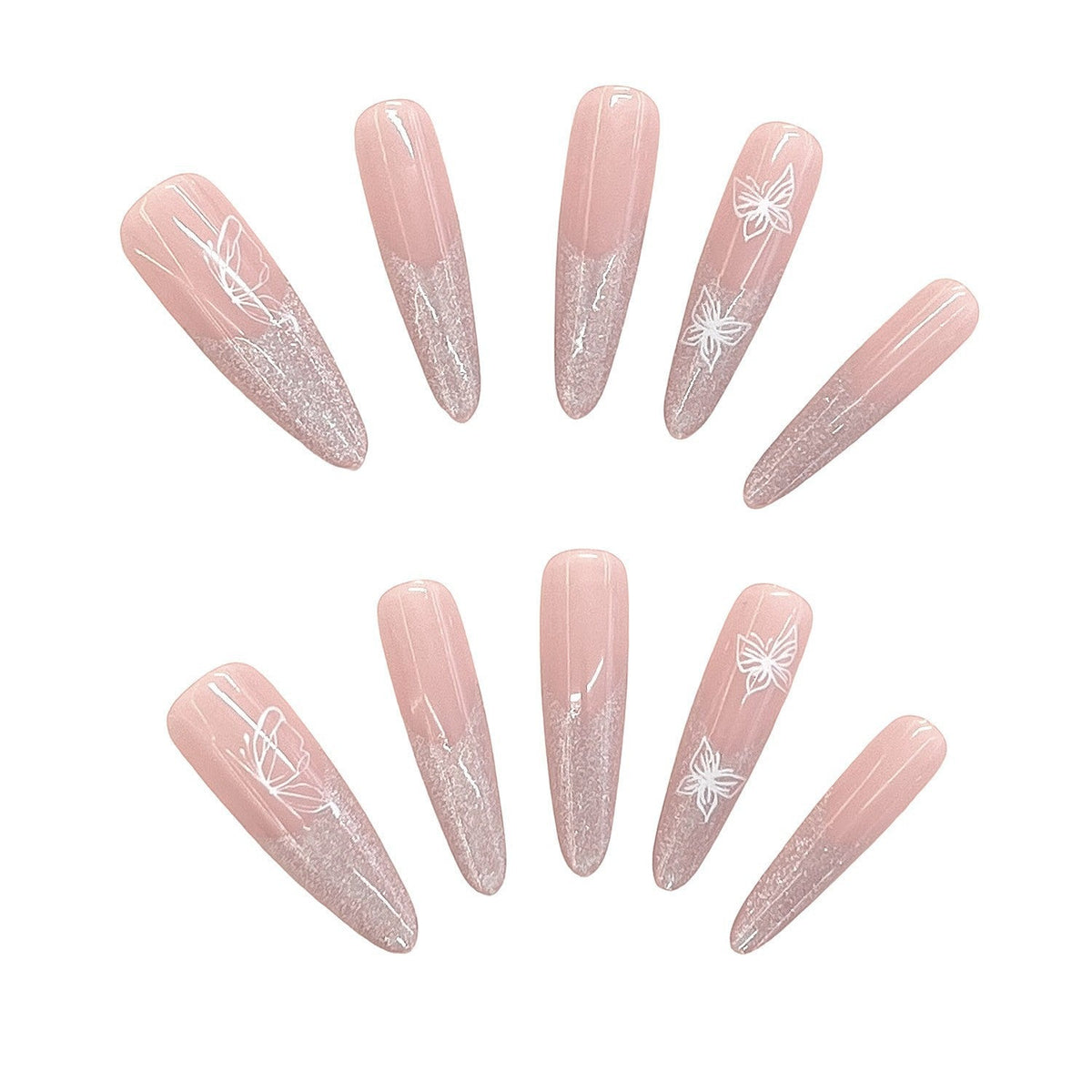 1Elaborate Glitter Ombre Press-On Nails with Artistic Butterfly Design Miroken