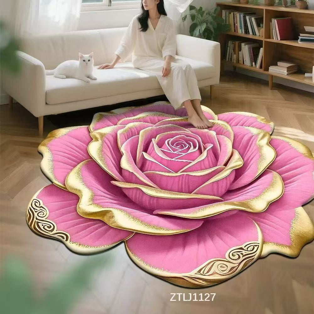 1Floral Rose-Shaped Area Rug