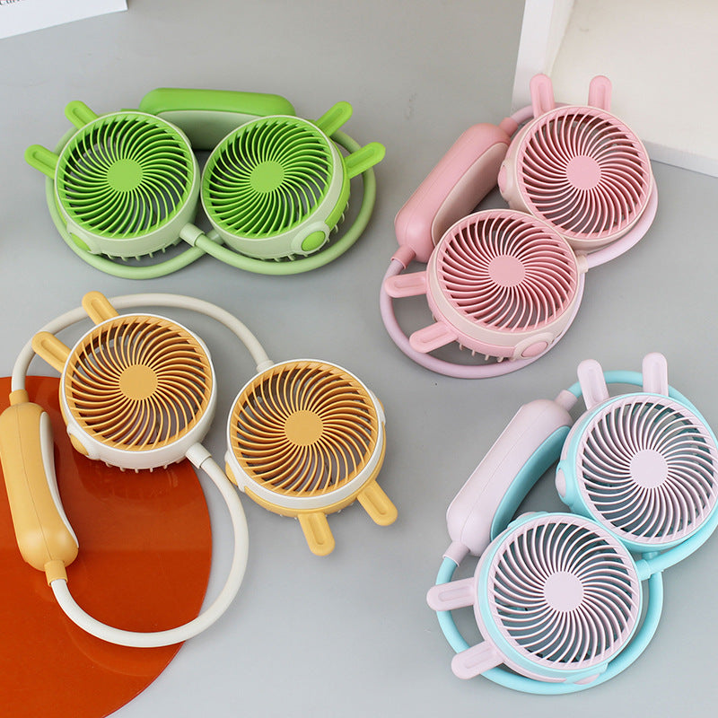 1Unisex portable double fan neck fan with flexible gooseneck and rechargeable battery Miroken