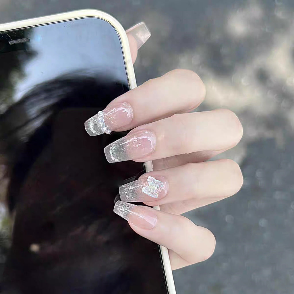 1Butterfly-Embellished Glossy Press-On Nail Set Miroken