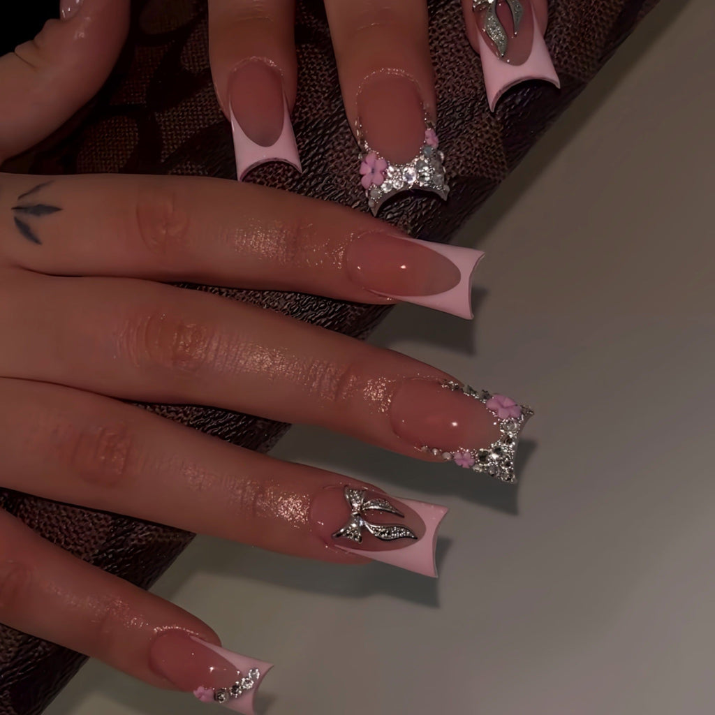 1Floral Rhinestone Press-On Nail Enhancements Miroken