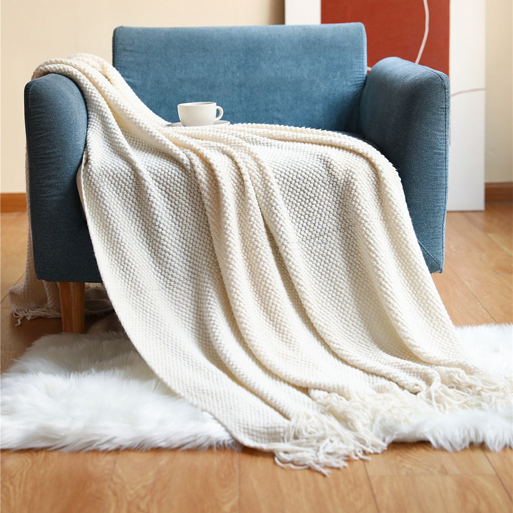 1Textured Fringe Throw Blanket Miroken