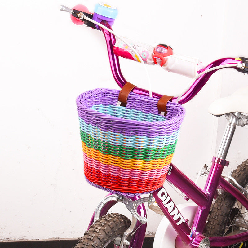1woven front bicycle basket with adjustable leather handlebar straps Miroken