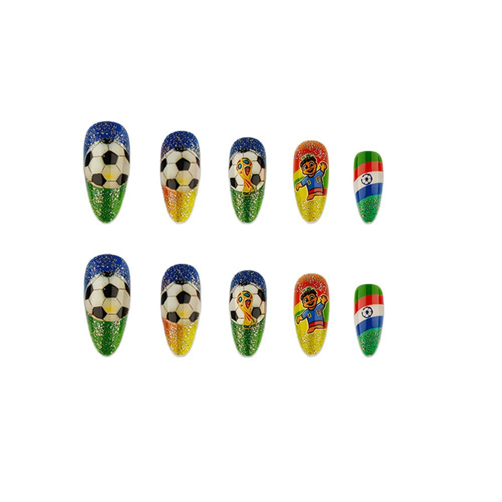 1Artificial nails with football motif and glitter accents Miroken