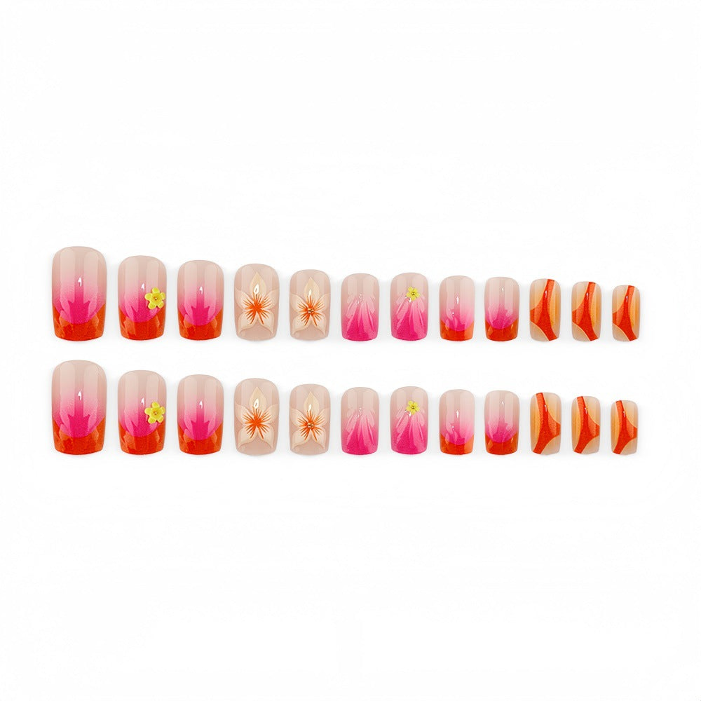 1Artificial nails with floral 3D designs and gradient color Miroken