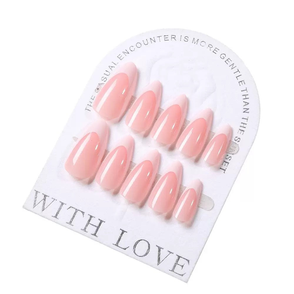 1Artificial nail set with elegant French design and gloss effect Miroken