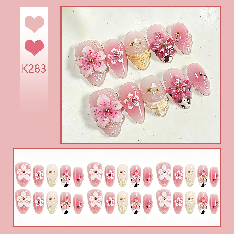 1Luxurious artificial nails with floral decorations Miroken