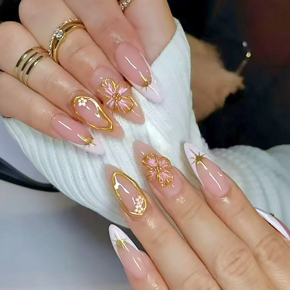 1Elegant Floral Gel Nail Art Miroken