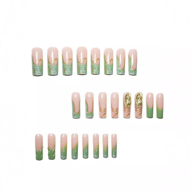 1Artistic Press-On Nail Extensions with Gold Detailing Miroken
