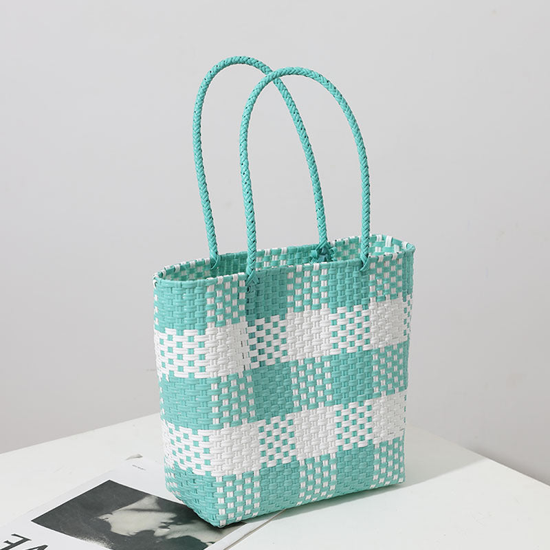 1Handmade basket bag in modern check pattern Miroken