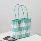 1Handmade basket bag in modern check pattern Miroken
