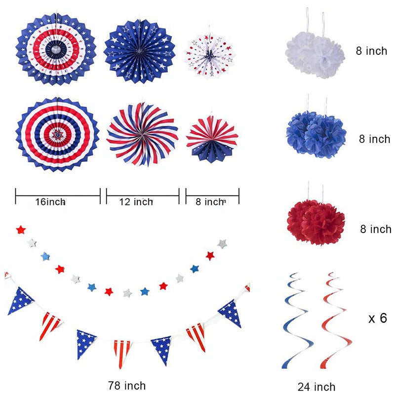 1Unisex multi-piece party decoration set with paper fans pom poms bunting garland Miroken