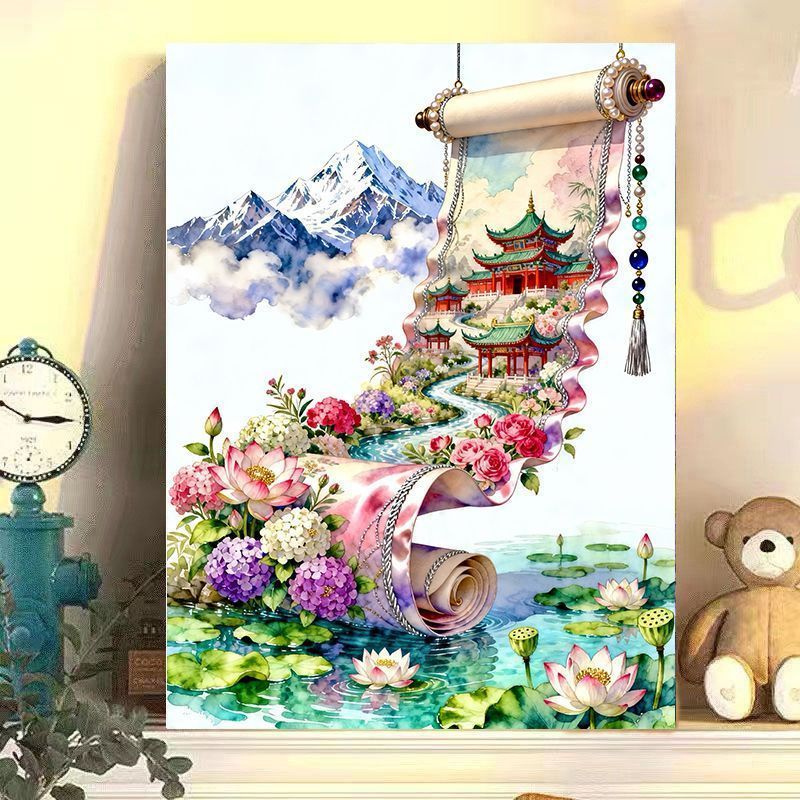 1Elegant Chinese Landscape Scroll Art Print Miroken