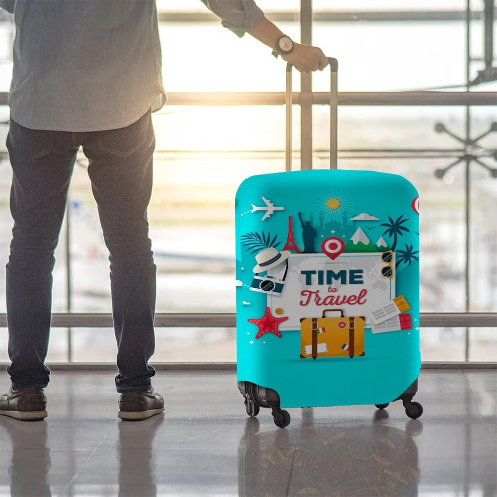 1Unisex nan elastic motive suitcase protection in retro travel poster design with zipper and anti-slip attachment for spinner trolleys Miroken