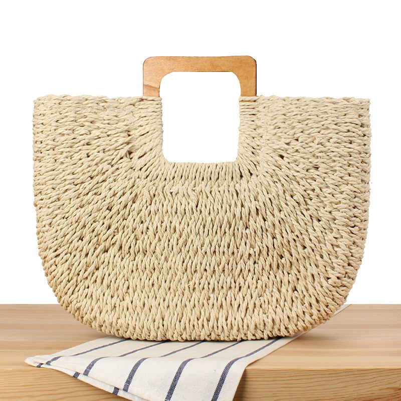 1Handcrafted straw bag with wooden handle Miroken