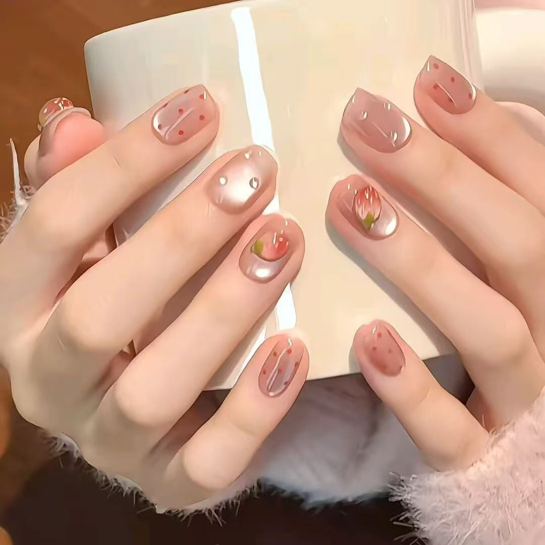 1Artistic Press-On Nail Set with Floral and Glossy Accents Miroken