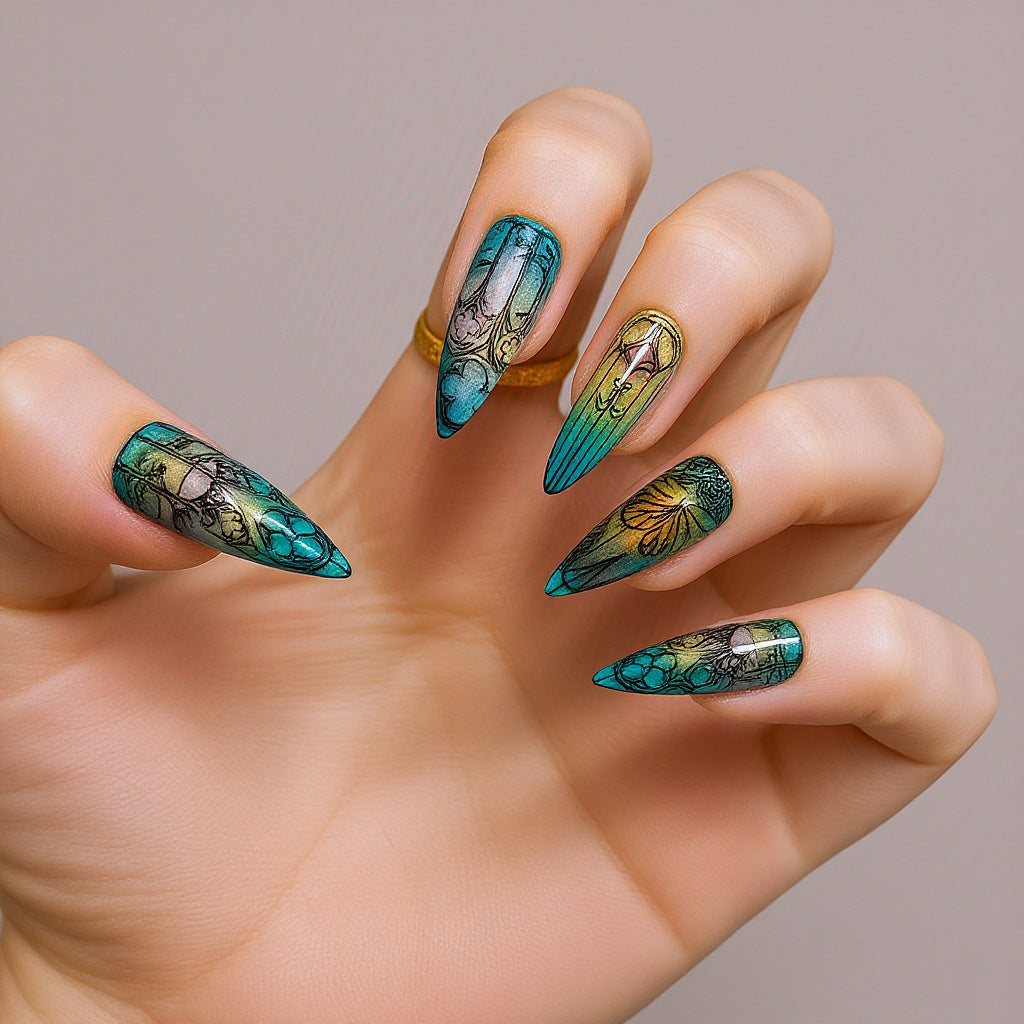 1Nail set with elegant glitter design Miroken