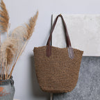 1Generous wicker tote bag with leather handles Miroken