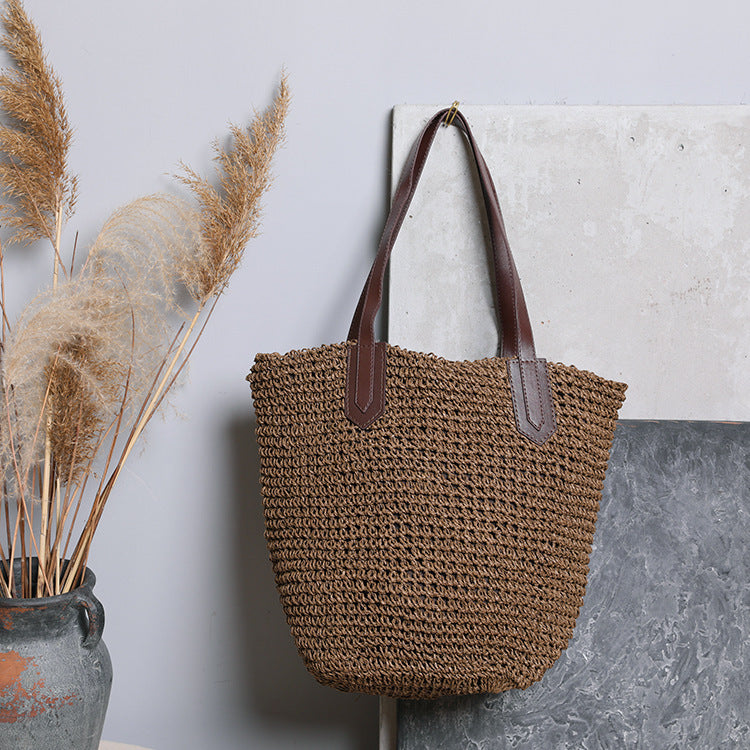 1Generous wicker tote bag with leather handles Miroken