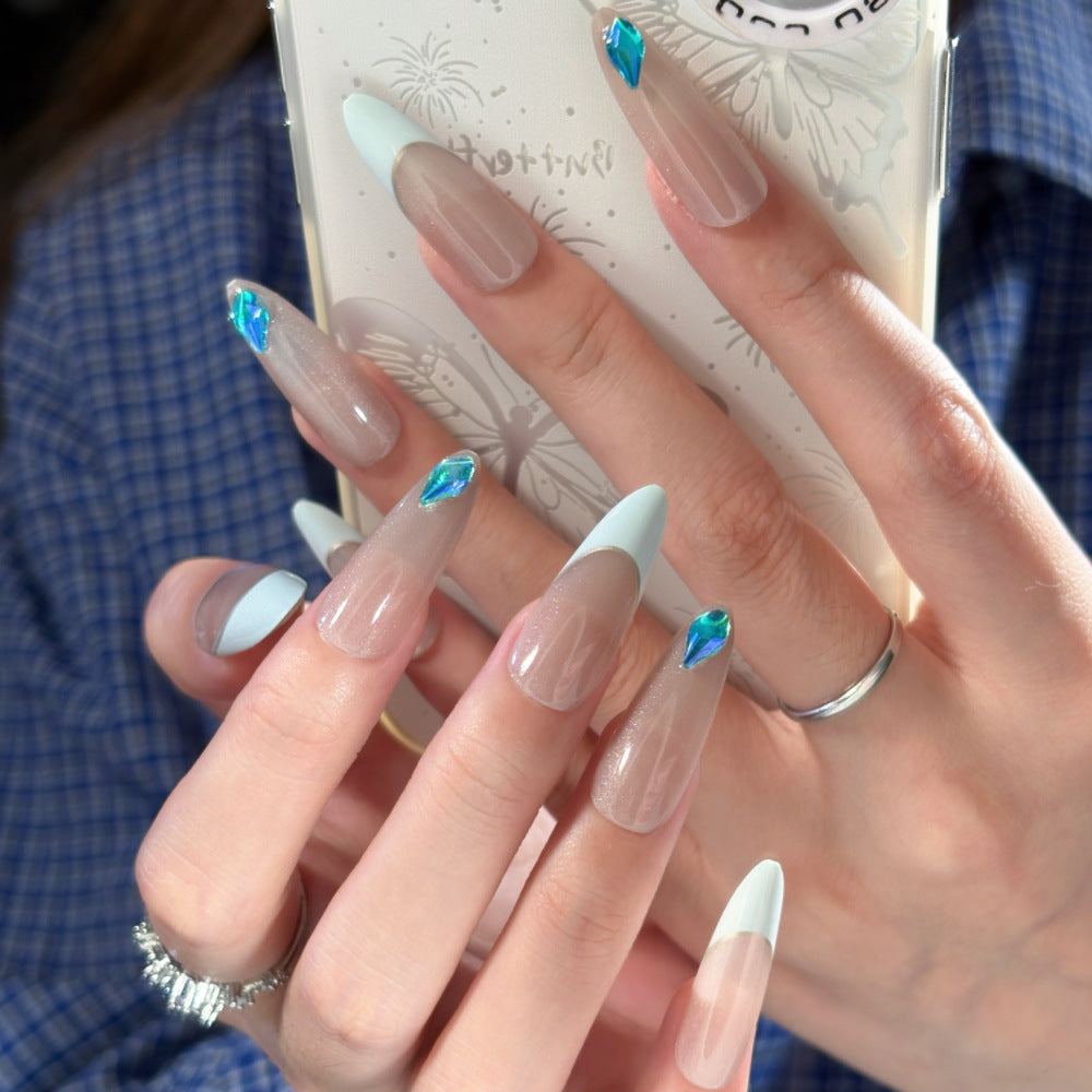 1Artistic Press-On Nail Design with Decorative Silver Accents Miroken
