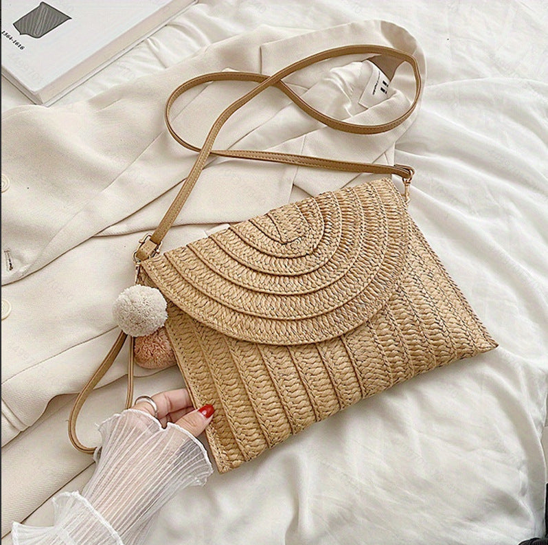 1Handbag Made of High-Quality Woven Straw with Elegant Flap Closure Miroken
