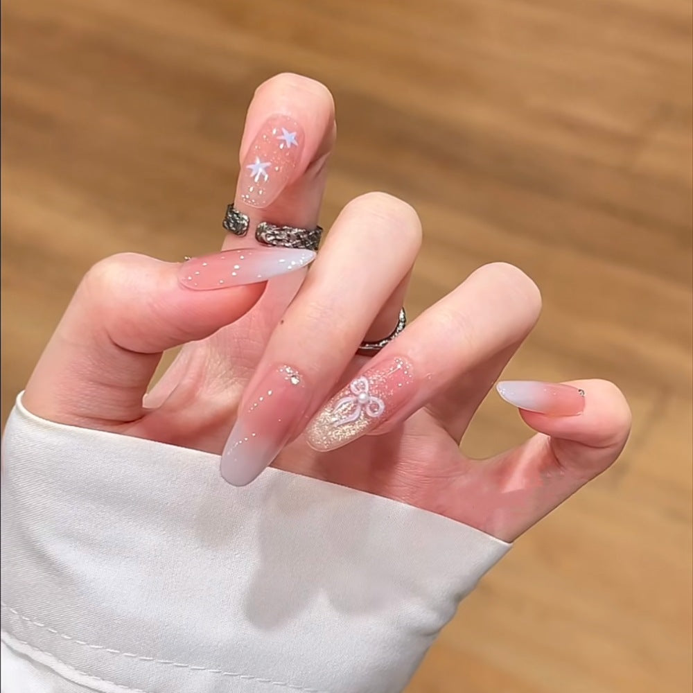 1Artistic Press-On Nail Set with Floral and Glossy Accents Miroken