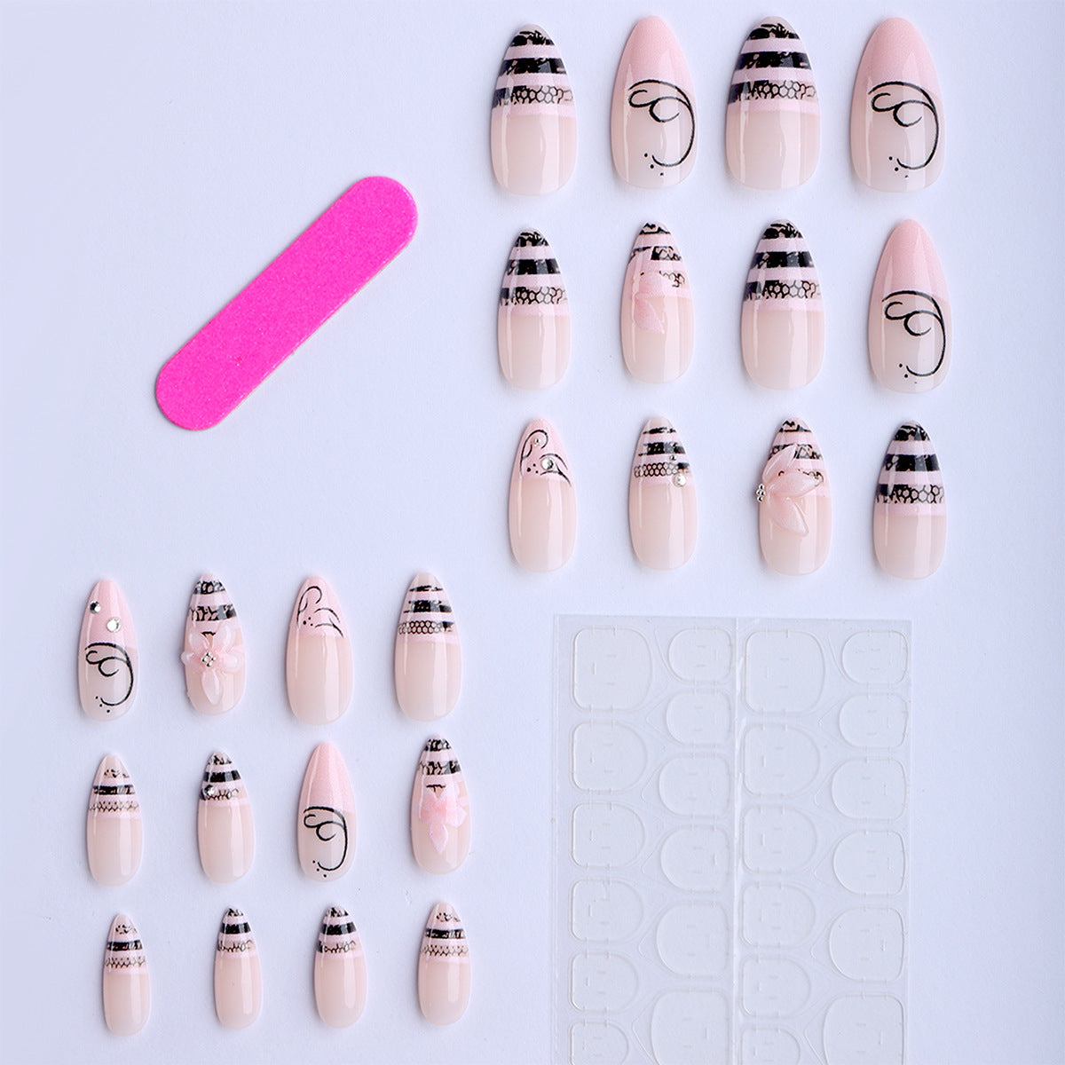 1Artful Nail Extensions with Elegant 3D Decorations Miroken